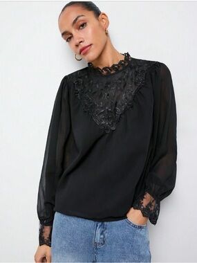 Zara Black Lace sheer Long Sleeve Blouse